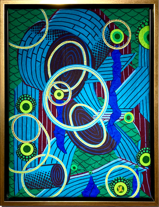 Intergalactic. 45 x 35 cm. 2021. Unique.
Textil-Collage on Canvas. Framed.